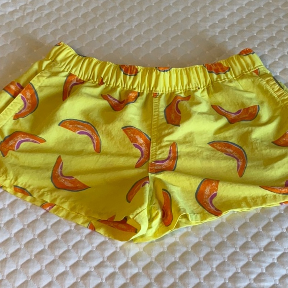 Patagonia Yellow Shorts with Orange and Purple Accents